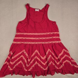 Intimately Free People Slip Tank Dress Pink Polka Dot Lace A Line Medium XSmall
